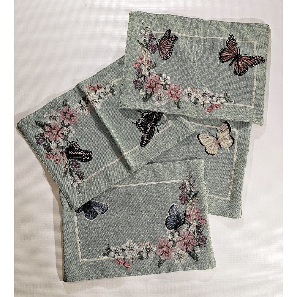 Jaquard Pattern Tapestry Placemates Butterfly & Floral Pattern‎ Set Of 4 (Read)